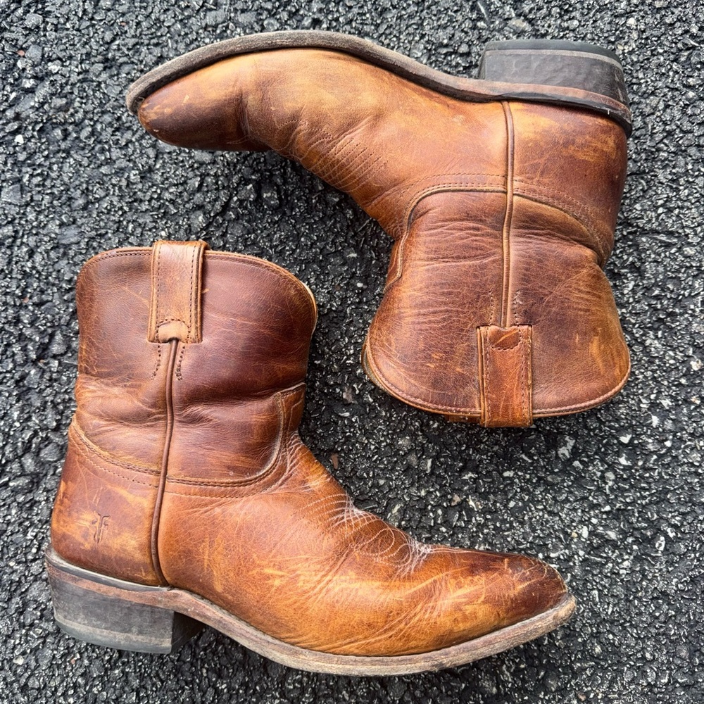 Frye Billy short Brown Leather Ankle Cowboy Boots Sz 10 - Picture 3 of 10